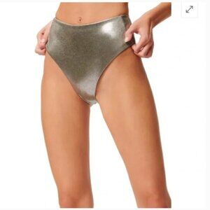 Good American High Waist 90's Silver Reversible Bikini Bottom Size 1 Small